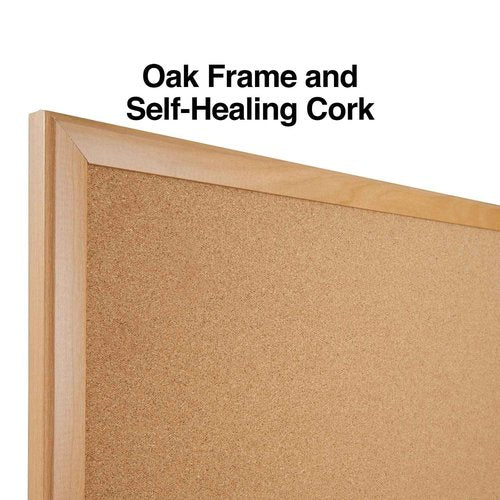 Staples Cork Bulletin Board, 3 x 2 Feet, Oak Frame, Vertical or Horizontal Mount, Self-Healing Surface