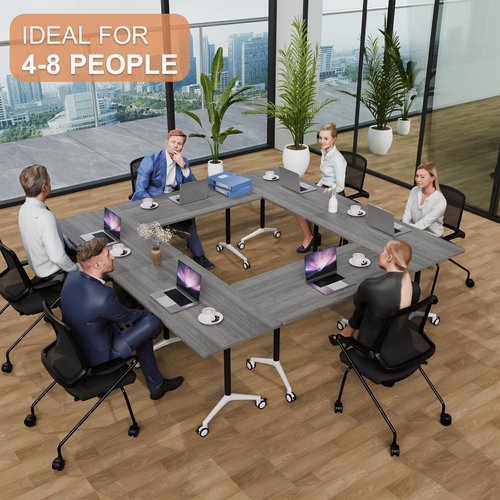 Modern Conference Table,4PCS Folding Conference Table with 360°Mobile Wheels,Office Conference Room Table for 4-6 Person,Modular Meeting Table (Grey, 55in)