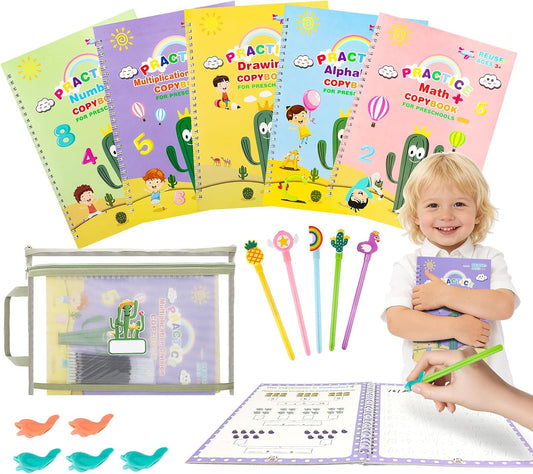Skiennix Handwriting Practice Kit - Grooved Reusable Copybooks for Kids | Ideal for Preschool & Kindergarten