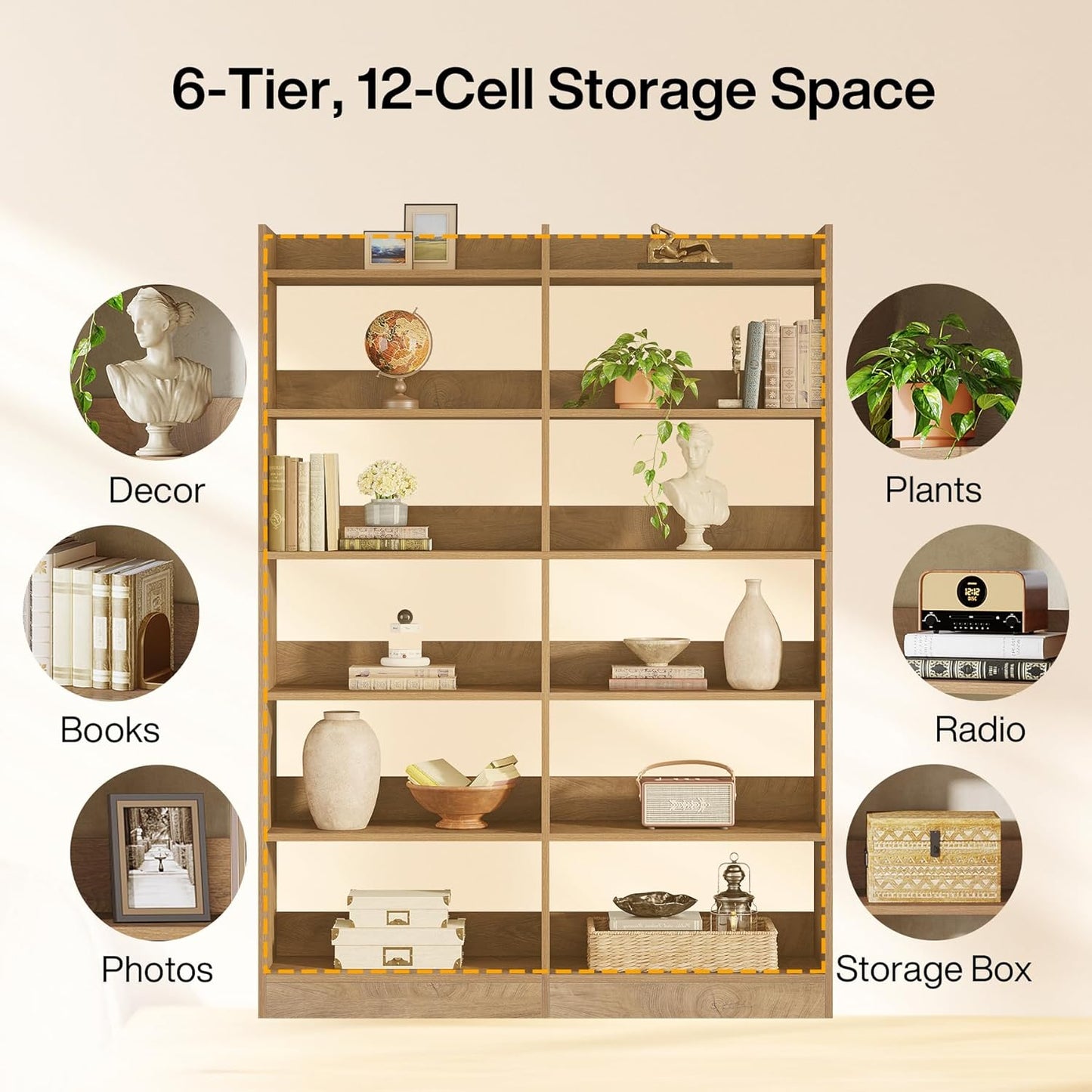 Tribesigns 70.87'' Tall Bookshelf - 6-Tier Rustic Brown Farmhouse Display Storage for Home & Office