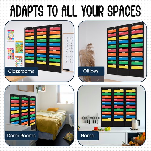 Essex Wares - 30 Pocket File Pocket Chart, Black, 42" Wide x 47" Tall - Versatile Wall Hanging File Folder Organizer for Classroom, Office, Home, and More - Wall Folder Organizer - 30 Pockets