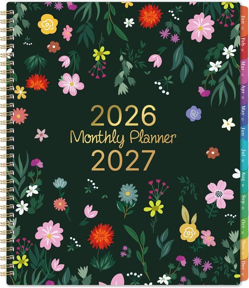 Monthly Planner 2026-2027 | 18-Month Calendar with Colorful Tabs & Back Pocket - 9" x 11"