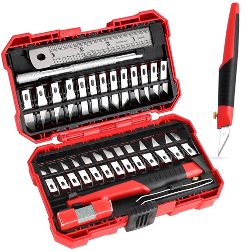 FASTPRO 31-Piece Precision Hobby Knife Set, Craft Knives with 26pcs Blades, Exacto Knife Set Included Tweezers, Grindstone, Steel Ruler and Storage Case, for Art Work, Scrapbooking, Stencil, Modeling