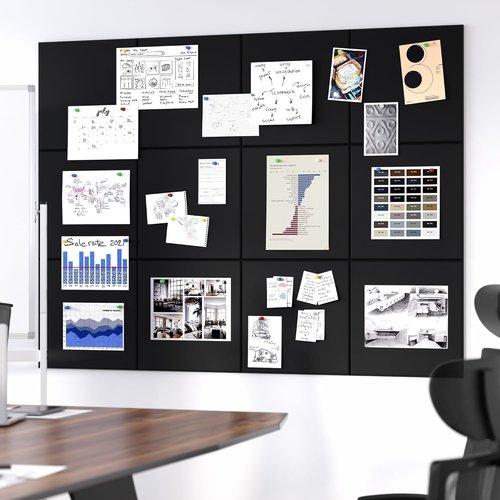 Neatsure Large Cork Board - 48" x 36" Bulletin Board with 12 Felt Tile Panels | Black Tack Board for Office