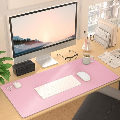 Roslim Leather Desk Pad Protector,Mouse Pad,Non-Slip Computer Mat for Desk,PU Leather Office Desk Mat for Home & Office,Waterproof Laptop Desk Blotter Pad for Keyboard and Mouse,Pink (13.7''X23.6'')