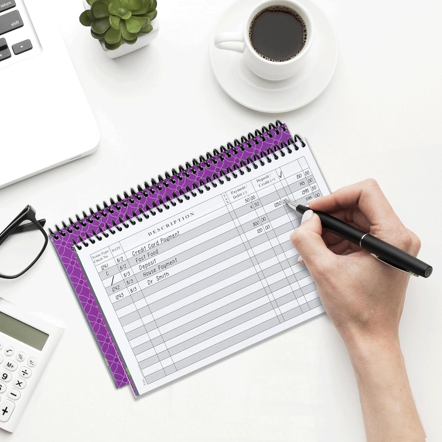 Superior Register - Simple Account Tracker & Financial Ledger - Wide Purple Checkbook Register