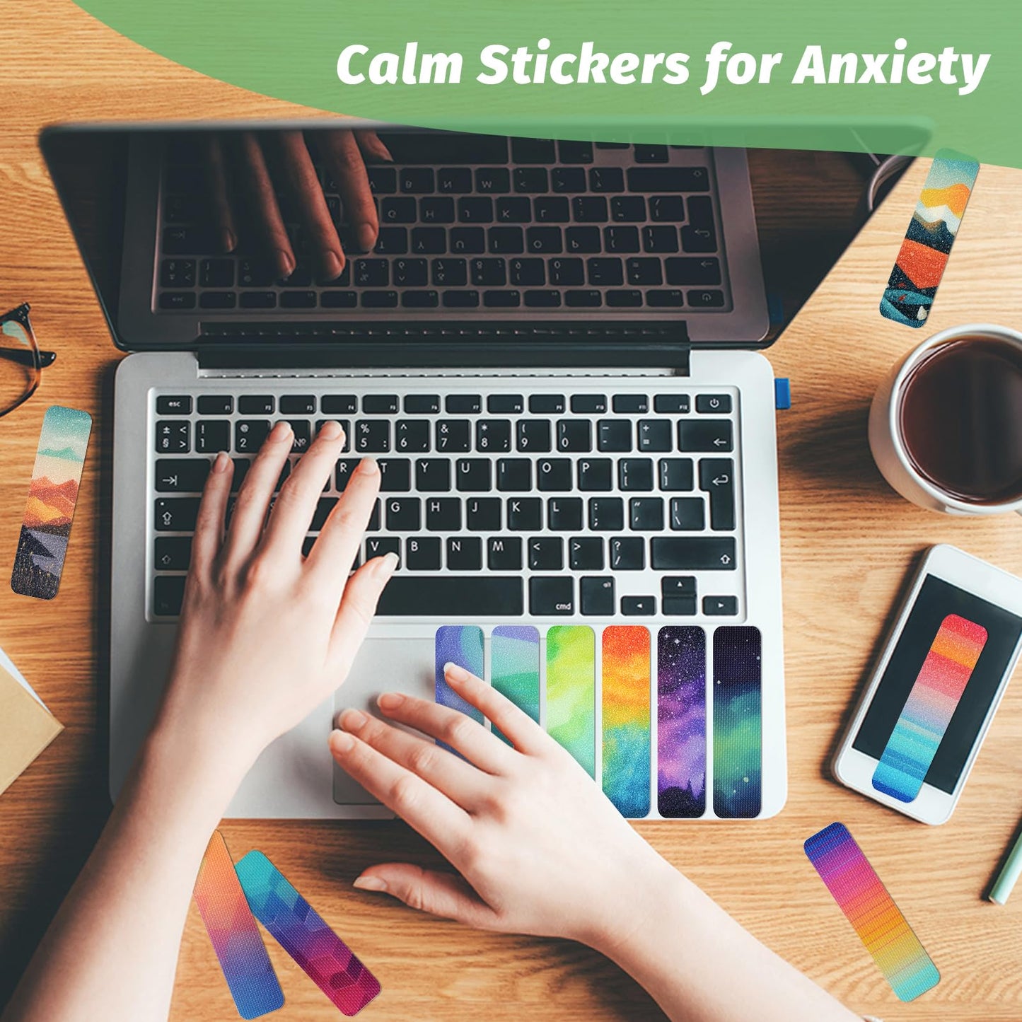 72 Pieces Anxiety Sensory Stickers with Storage Box - Sensory Stickers 2 Textured Surface - Fidget Strips for Office Desk Adult Stress