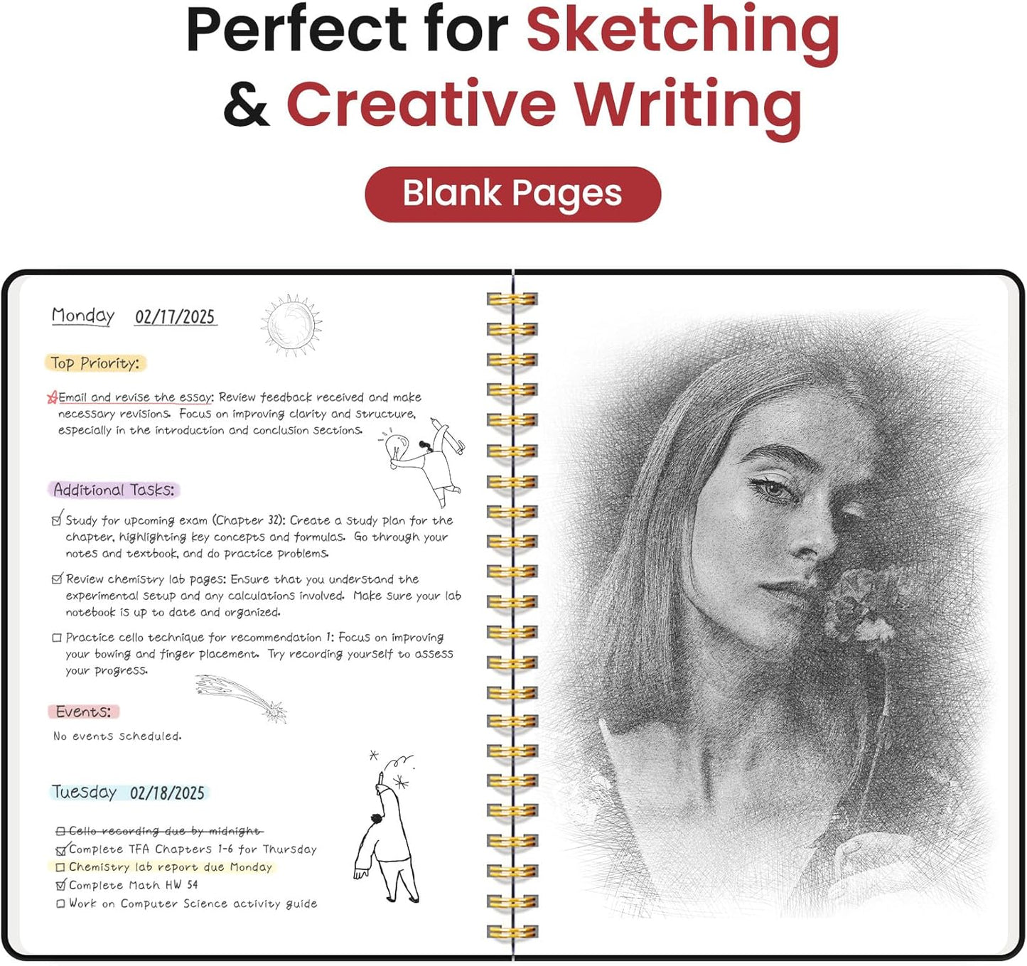 Taja Blank Spiral Journal - 140 Pages for Creative Writing & Sketching | A5 Size - Black