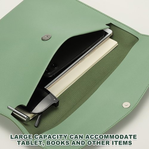 PATIKIL PU Leather A4 File Folder, Document Holder Filing Organizer Portfolio Envelope Folder Case with Snap Closure for Letter Receipt Style 3, Green
