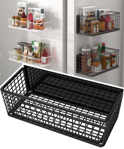 Buyyyit Magnetic Basket Magnetic Fridge Organizer Magnetic Pencil Holder Whiteboard Accessories Home Kitchen Organization (Black-High)