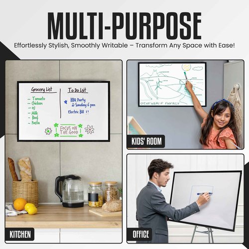 Mariff Magnetic Dry Erase Whiteboard Paper | 24x36 Self-Adhesive White Board Wall Paper & Fridge White Board for Office, Home, Kitchen | Includes 4 Markers & Magnetic Eraser | Easy to Clean
