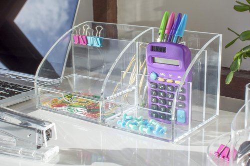 Osco Clear Acrylic Desk Organiser,130mm x 250mm x 120mm