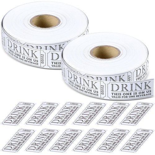 TaoBary 2 Rolls 1000 Pcs Free Drink Ticket Roll Raffle Party Tickets for Events Wedding and Parties(Simple)