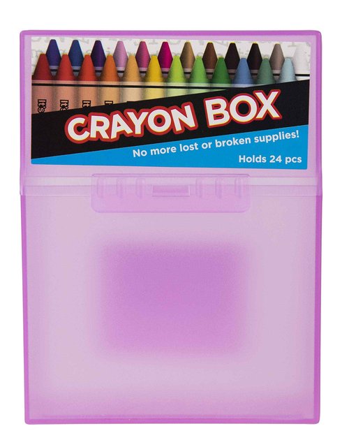 It's Academic Crayon Box with Hinged Lid and Snap Closure, Clear, Purple, and Green Plastic,(Colors May Vary) 16 Count (Pack of 4)