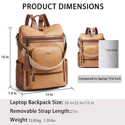Shrrie Vegan Leather Laptop Backpack for Women 15.6 inch Work Backpack Fashion Travel Backpack Purse for Business College