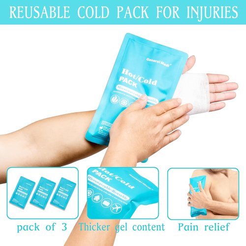 General Medi Reusable Hot & Cold Gel Pack Compress - 3-Pack for Migraine Relief & Muscle Pain