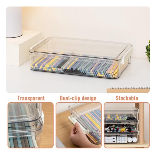 Citylife 3 PCS 9 x 13 Plastic Storage Bins with Lids and Latches, Portable Art Supply Storage Organizer, Paper Storage Box for Organizing A4 Paper, Letters, Documents, Art Supplies, and Crafts