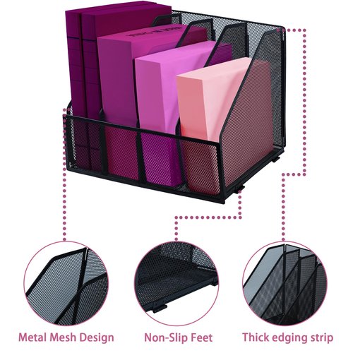 ideallife Desk Organizers, Metal Magazine File Holder with 4 Vertical Compartments Rack Binder File Organizer for Office Supplies, Home Workspace - Black