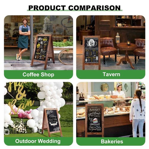 Large Sandwich A-Frame Chalkboard Sign - 40 x 20 Inches Magnetic Wooden Chalk Board for Sidewalk, Stand up Double-Sided Outdoor Easel Display for Restaurant Cafe Shop Wedding Party or Business