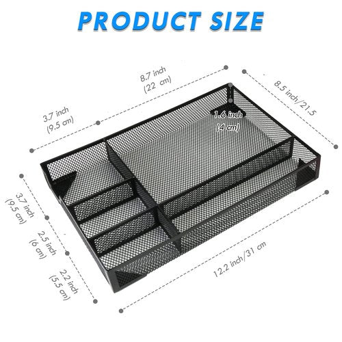 EsOfficce Desk Drawer Organizer,Metal Mesh Drawer, 5 Grid Large Space,Multi-use Desk Organizer Storage Box Set for Office,Home,School Supplies,12.2 x 8.3 x1.8 Inches