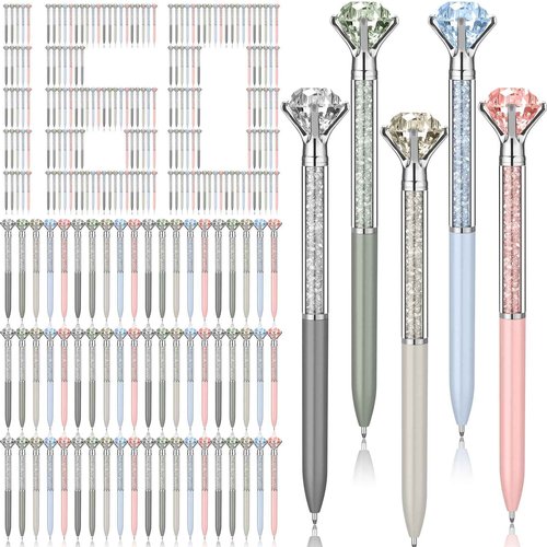 Sayglossy 160 Pcs Diamond Ballpoint Pens Big Crystal Colorful Retractable Gem Rhinestones Bling Jewel Pens for Women Wedding Bridal Shower Office Gifts (Morandi Color)