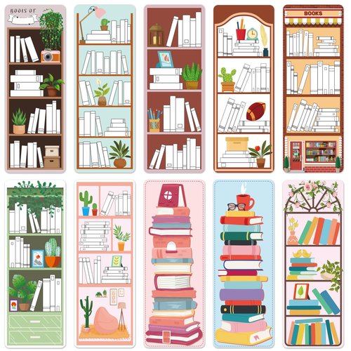 100 Pieces Book Tracker Bookmarks Bookshelf Design Double-Sided Reading Page Markers Bookmarks for Book Lovers Cute Book Marks for Reading Women Students School Supplies