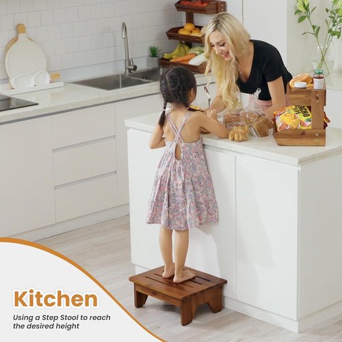 Holana 6" Acacia Wood Step Stool - Heavy Duty 300 Lbs Capacity for Adults & Kids | Ideal for Bathroom & Bedroom