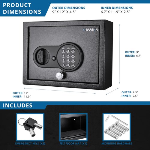 Barska Digital Keypad Security Safe Box – 0.15 Cu Ft Solid Steel Top-Opening Drawer Safe with Deadbolts for Home, Office, Jewelry, Cash, and Valuables