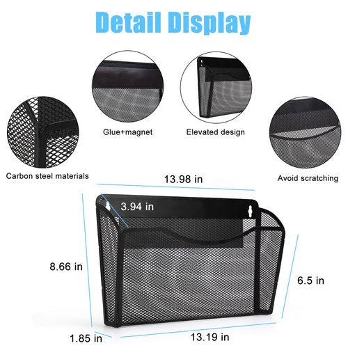Hanging Magnetic Wall File Folder Holder Storage Mount Kitchen Organizer Document Papers Clipboard with Storage Refrigerator Shelf for Versatile Design No Drilling Required