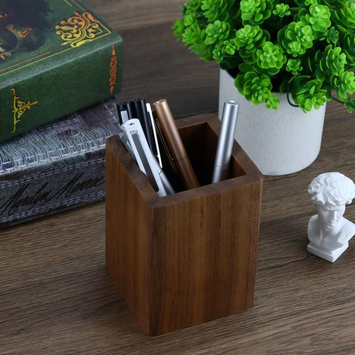 MultiBey North American Walnut Wood Pencil Holders, Black Walnut Pen Holder Wooden Pencil Box, Wood Desk Accessory Organizer for Desk Office Home
