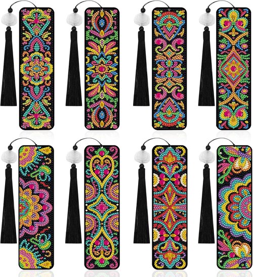 Skiennix 5D Diamond Art Bookmarks Kit - 8 Pcs with Tassels for Book Lovers | Mandala Design
