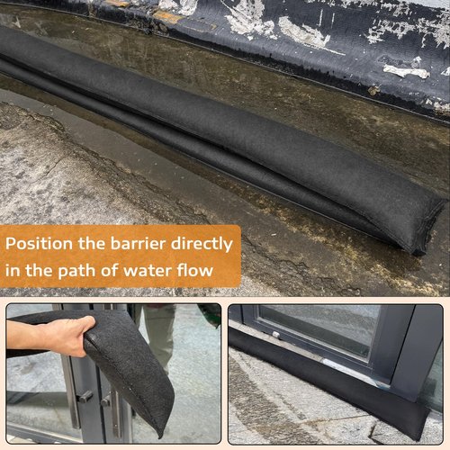 6 Pcs Water Activated Barrier for Flooding 5 Ft x 6.5 Inch Absorbent Flood Barriers for Home Sandless Sandbag Reusable Water Diverter for Door Garage Basement Prevention Rain Hurricane Black