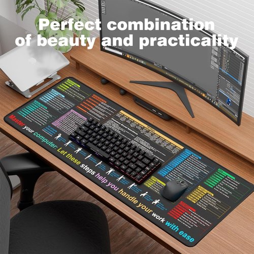 Excel Cheat Sheet Desk Pad - XL Waterproof Mouse Pad with Excel,Word & Office Shortcuts - Computer Mat for Office & Gaming,Desk pad for Keyboard and Mouse (1)