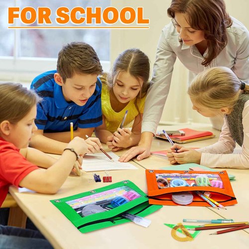 Pencil Pouch for 3 Ring Binder, 160 Packs Zipper Pencil Pouch Bulk in 10 Colors, Pencil Case for Binder with Clear Window for School, Home and Office