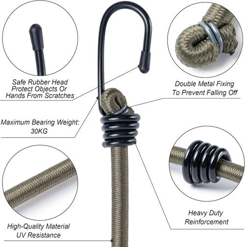 Aegero 24-Inch Heavy-Duty Bungee Cords - 5-Pack Extra Strong Elastic Straps for Outdoor Use | Black