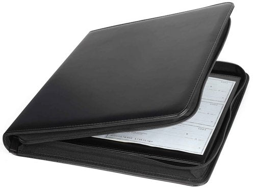 Dutymark 3 Ring Check Binder Portfolio, For Home Accountant & End-Stub Deskbook Checks - 3-on-a-Page Business Checks, Fit 3 & 9 Holes Check, Can Hold 250 Checks, Vinyl Leather Cover