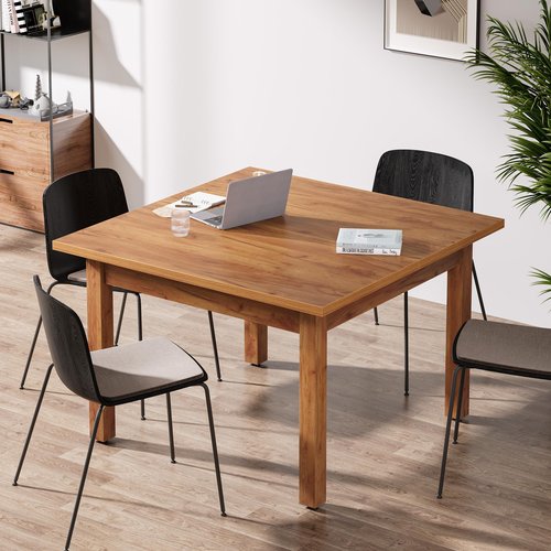Tribesigns 39.4-Inch Square Conference Table for 4 People, Small Wooden Meeting Table with Solid Wood Legs and Thicken Tabletop for Conference Room Seminar Room Boardroom, Oak Brown