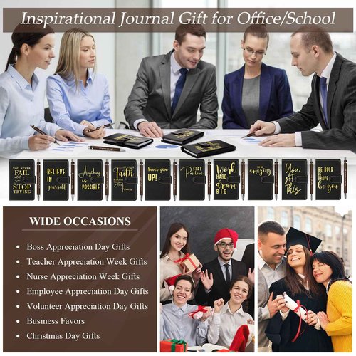 Dispowreath 100 Pcs Inspirational Mini Leather Journal Pen Bulk Customer Week Gifts Employee Appreciation Gift Motivational Notebook with Pen Set Notepad for Teacher Student Coworker Staff Office