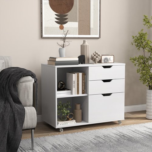 Giantex 3 Drawer File Cabinet, Office Storage Cabinet Fits Files Letter, A4, Legal Size, Rolling Printer Stand with Adjustable Shelf, Office Organization and Storage, Lateral Filing Cabinet (White)