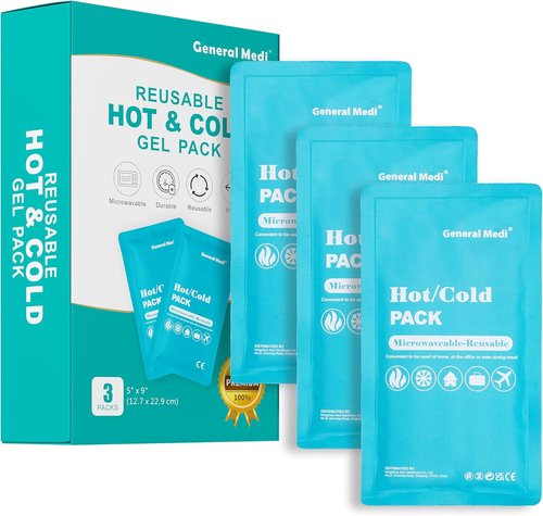General Medi Reusable Hot & Cold Gel Pack Compress - 3-Pack for Migraine Relief & Muscle Pain