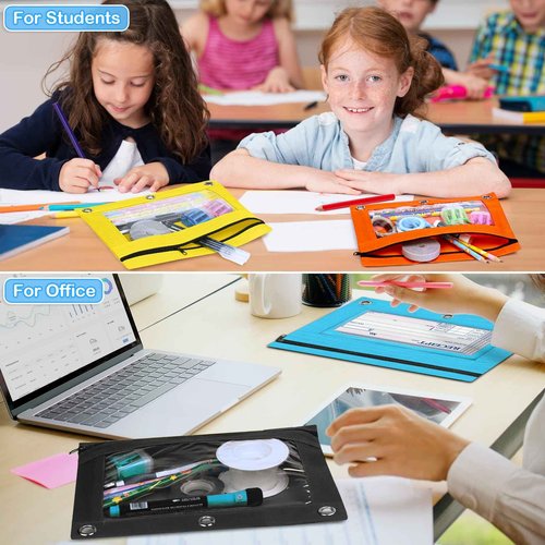 Letapapa 72 PCS Pencil Pouch for 3 Ring Binder, Zipper Pencil Pouches in 6 Colors, 3 Ring Pencil Pouches with Clear Window, Binder Pencil Pouch Bulk for Classroom Office School Supplies