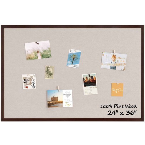 Fun Memories Cork Board Bulletin Board for Office, 24" x 36" Pine Wooden Framed Corkboard, Wall Mounted Notice Pin Board for School Home & Office, Dark Walnut