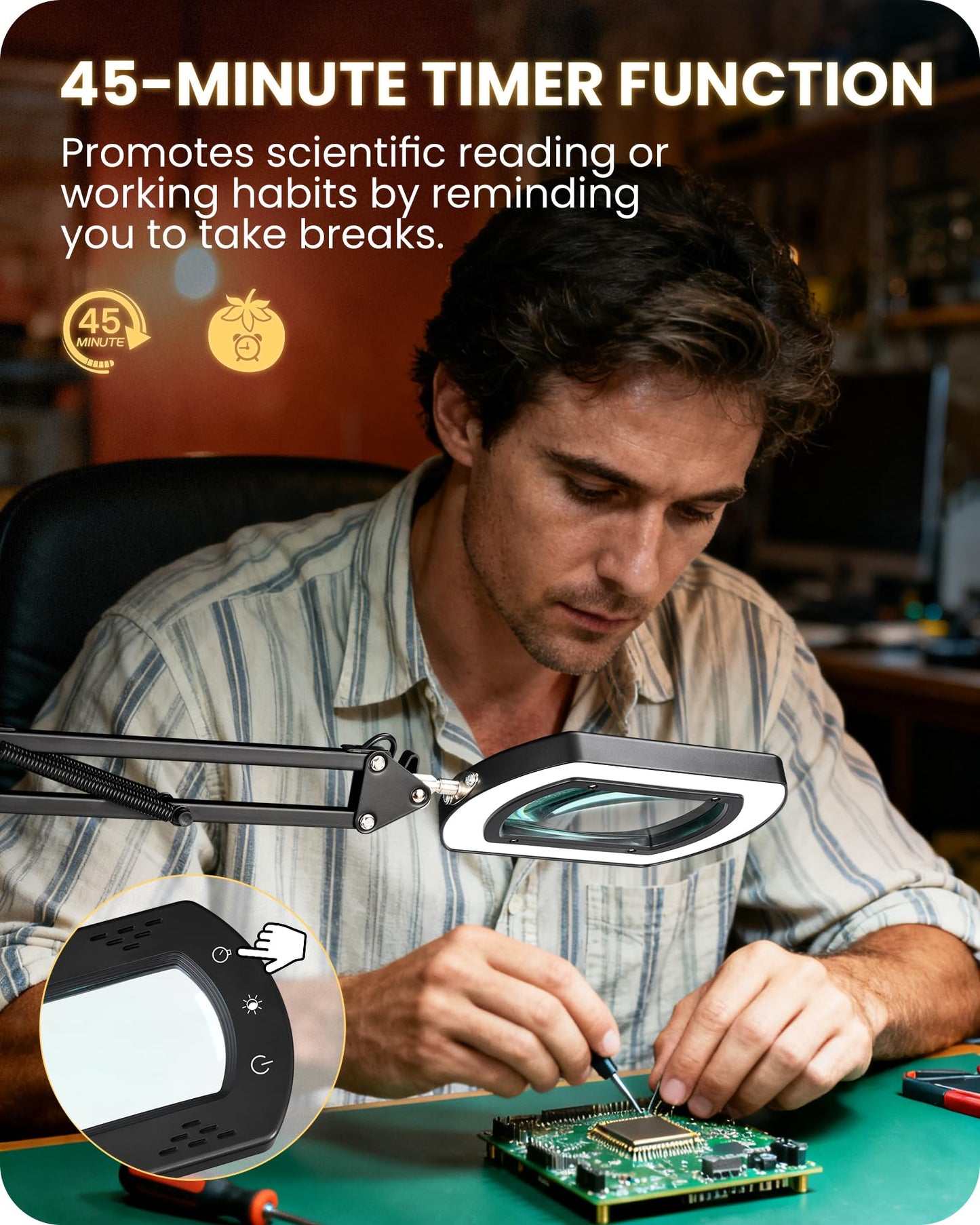 GOEBLESON 10X Square Magnifying Glass with Light and Stand, 2-in-1 LED Lighted Desk Lamp & Clamp, 5 Color Modes Stepless Dimmable, Hands-Free Magnifier Desk Lamp for Reading Craft Close Work B01DL05
