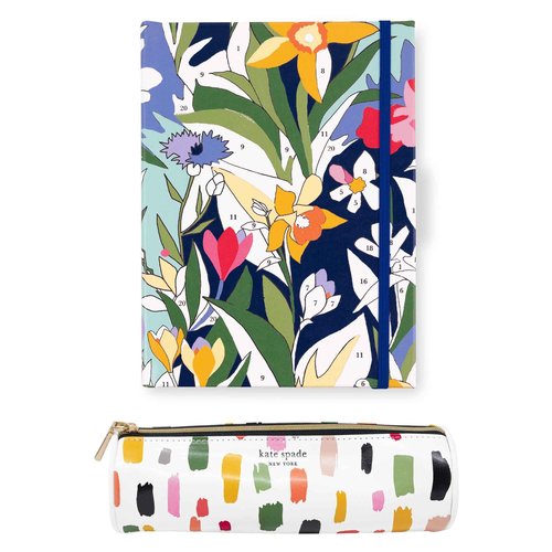 kate spade new york Lined Writing Journal with Pen Case, Vegan Leather Journal with 168 Pages, Zipper Pouch for Office Supplies, Paint by Numbers