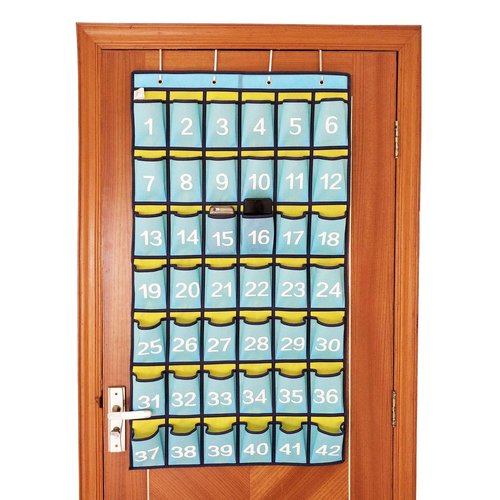 ANIZER Numbered Classroom Pocket Chart Hanging Organizer for Cell Phones Calculator Holders (42 Pockets)