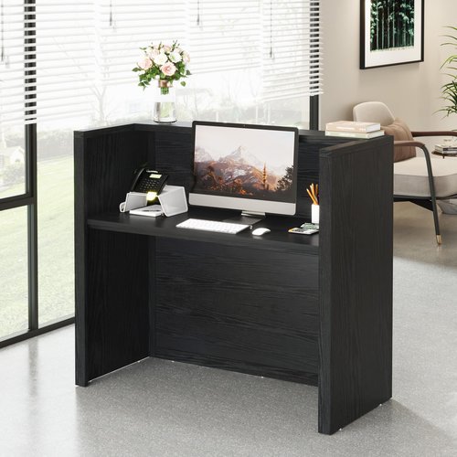 Tribesigns Reception Desk, Modern Front Desk with Counter, 47 Inch Small Retail Counter for Checkout, Lobby, Salon, Small Office, Reception Area (Black, 47.2" W x 19.7" D x 43.3" H)