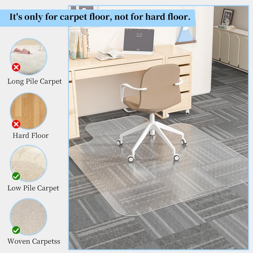 Tonaus Chair Mat for Carpet, 48"×36" Desk Chair Mat for Home Computer Desk Rolling Chair, Transparent Carpet Floors 2.2mm Thick T-Shape Floor Protection with Non-Slip Studded for Low Pile Carpets