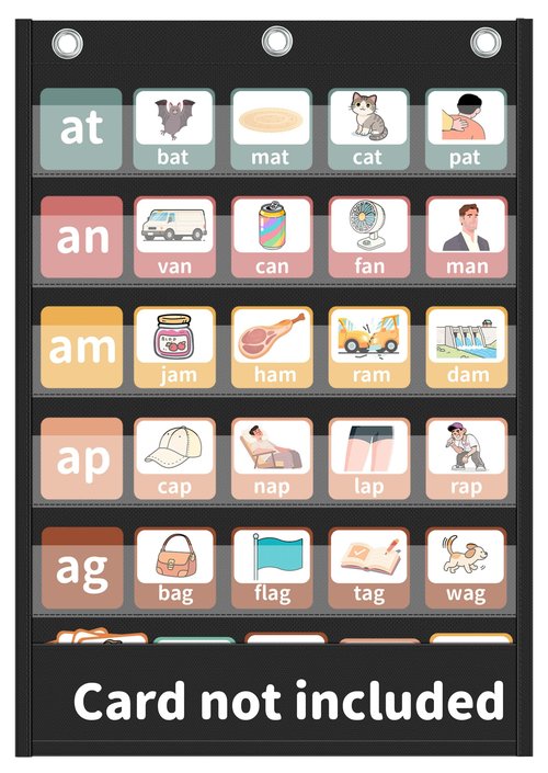 Yoink 5+1 Standard Pocket Chart, 5 Clear Pockets with 1 Extra Storage for Classroom Alphabet Learning, Kids Chore Chart, Word Wall and Sentence Strips Chart for Teachers, Black (25.2" x 17.1")