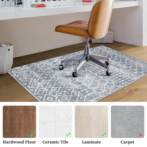 CAREMEE Office Chair Mats for Hardwood Floor, 36"X48" Desk Chair Mat for Hard Floor, Gaming Computer Chair Mat Office Rug for Rolling Chairs, Low Pile Carpet Under Chair Floor Protector, Grey Trellis