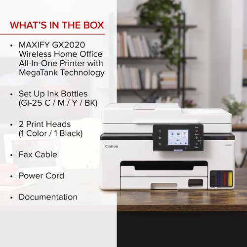Canon Megatank GX2020 All-in-One Wireless Supertank [Megatank] Printer | Print, Copy and Scan| Mobile Printing |2.7" LCD Color Touchscreen | Auto Document Feeder and Auto Duplex Printing